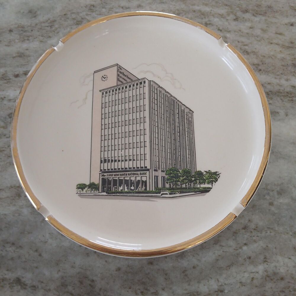Vintage First New Haven National Bank Ashtray 1960s MCM New Haven Connecticut Ad